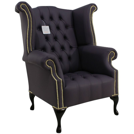 Chesterfield Buttoned Seat Queen Anne High Back Wing Chair Amethyst Purple Leather