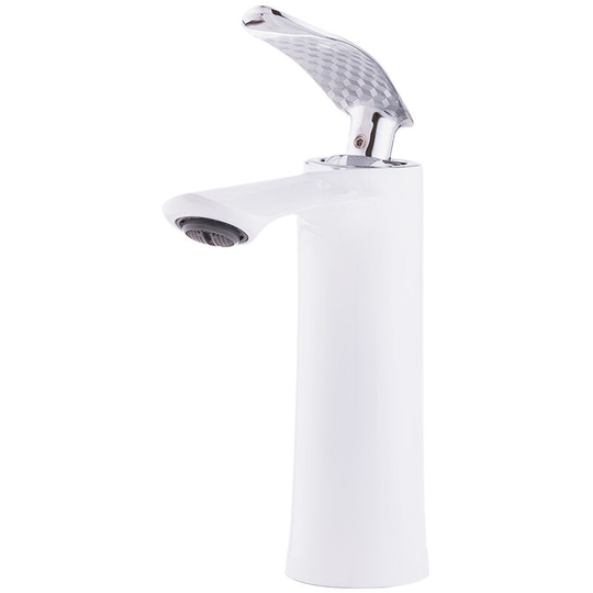 Greenice - Brass / Zinc Basin Faucet, White, Hot-Cold Water, Hoses, Low Spout, Single Handle [QLI-FA-7783] (QLI-FA-7783)
