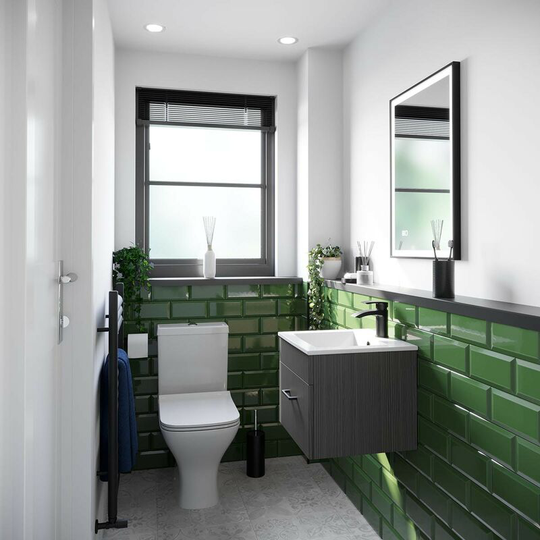 Lea avola grey wall hung vanity unit with black handle 420mm and Derwent square close coupled toilet suite - Grey - Orchard