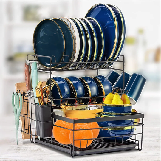 Drying Rack With Drip Tray 3 Tier Large Draining Rack With Cutting Boards Cup Utensil Cutlery Holder Plate Rack Kitchen Sink Organizer