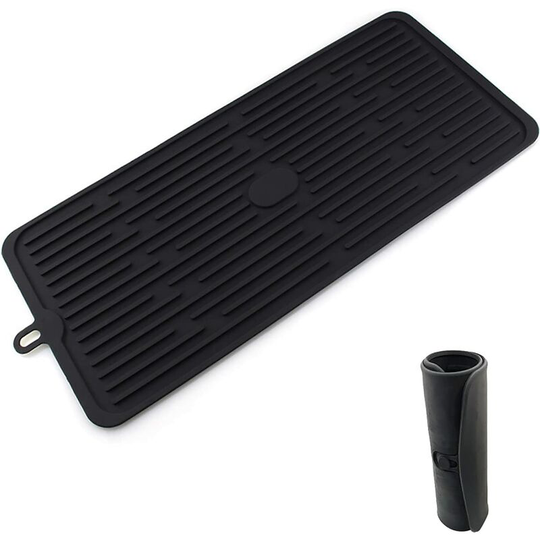 Drain rug for kitchen, black silicone drip gate (44 x 20 cm), anti-slip dish drapery, resistant heat and washable dishwasher, for storage covers,