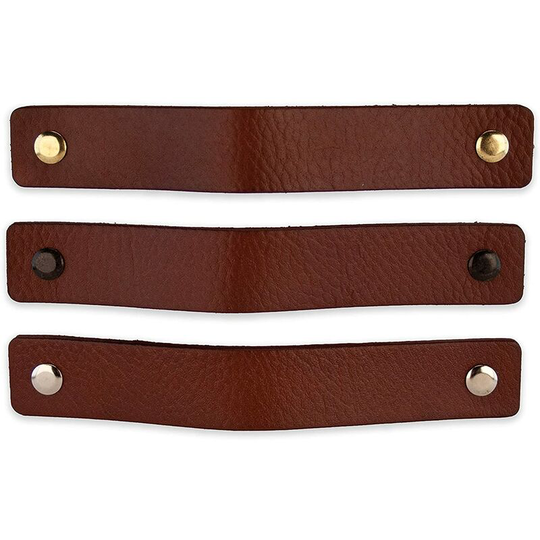 Leather Furniture Handles - 3 pcs - 13.5 x 2.5 cm - Furniture Handle, Door Handle for Kitchen, Bathroom, Cabinets, Dresser, Wood