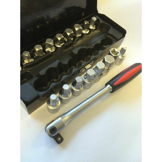 Chrome Vanadium 18 PC Drain Plug Socket Set Sump Oil Universal Car, Van, Garage