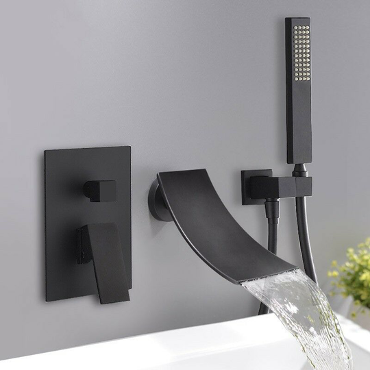 Sophisticated drop-in tub faucet with hand shower Black