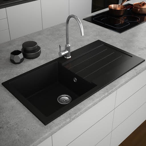 Sauber Black Composite Inset 1 Bowl Kitchen Sink & Drainer 1000 x 500mm