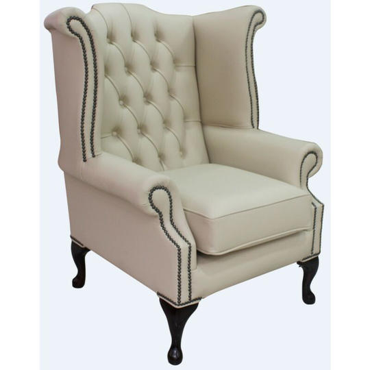 Chesterfield Queen Anne High Back Wing Chair Ivory Cream