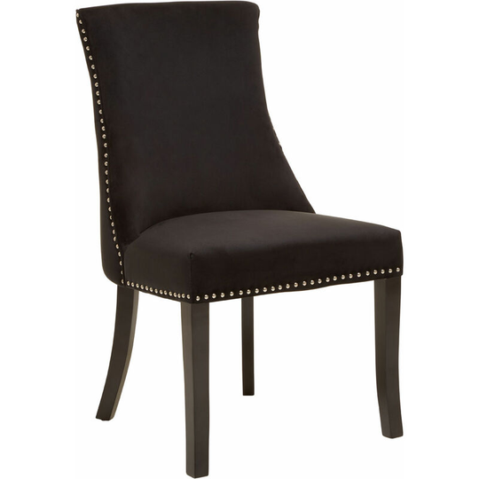 Premier Housewares Living Room Armchairs Velvet Dining Chairs With Wooden Legs Modern Black Chair For Bedroom / Study Room / Living Room / Office And