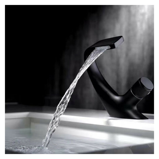 Black Basin Faucet-Bathroom Mixer-Waterfall Tap for Solid Basin-Super Quality (Black) a