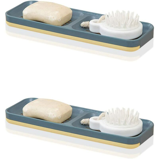 Adhesive Soap Dish, 2 pcs Shower Soap Dish, Adhesive Wall Mounted Plastic Double Soap Holder Soap Dish with Removable Drain Tray (Green)