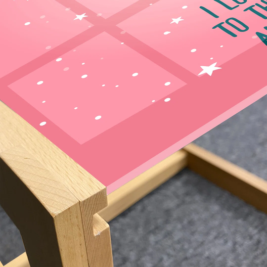 Valentines Coffee Table, I Love You To The Moon And Back Lettering With An Astronaut Holding Heart, Acrylic Glass Center Table With Wooden Frame For O