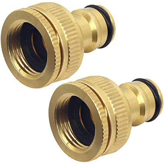 2 Pieces Garden Brass Faucet Connector, 1/2 Inch and 3/4 Inch 2-in-1 Female to Slotted Adapter