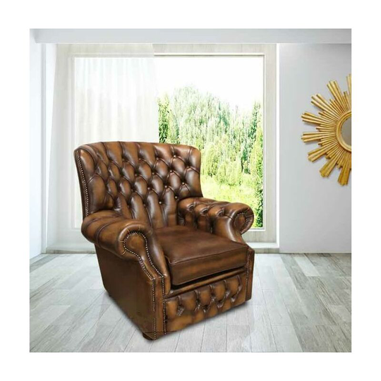 Chesterfield Monks High Back Wing Chair Antique Tan uk Manufactured Armchair
