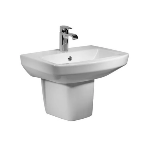 White Ceramic U-Shaped Semi Pedestal Basin Bathroom Sink with Overflow