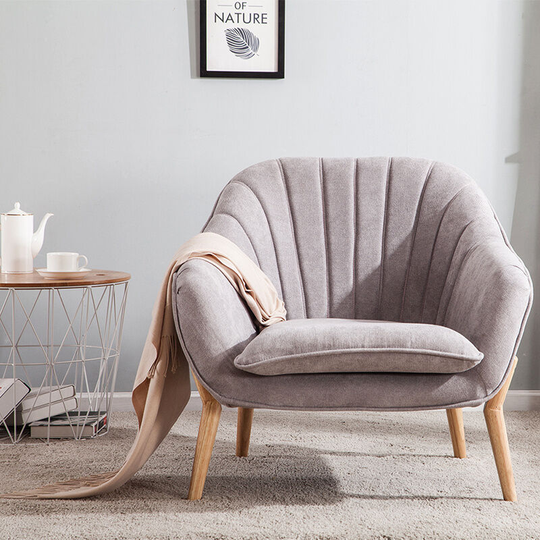 Velvet Scallop Back Armchair with Detachable Cushion, Light Grey - Livingandhome