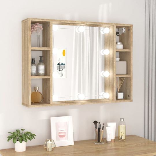 Mirror Cabinet with led Sonoma Oak 76x15x55 cm