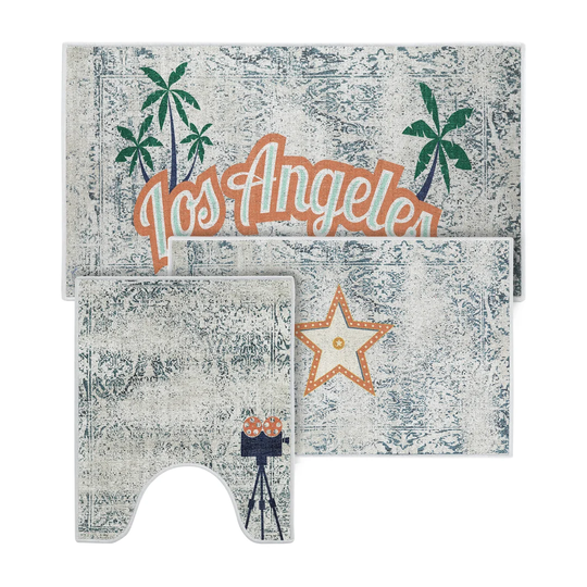 The US States Design 3 Piece Bathroom Rugs Set - Non-Slip Ultra Thin Bath Rugs For Bathroom Floor - Washable Cotton Bathroom Mats Set