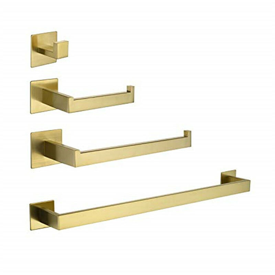 4pcs Bathroom Accessory Set, Stainless Steel Wall Mounted Toilet Holder and Towel Rail Set for Bathroom (Gold)