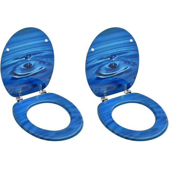 Wc Toilet Seats with Lid 2 pcs mdf Blue Water Drop Design - Blue