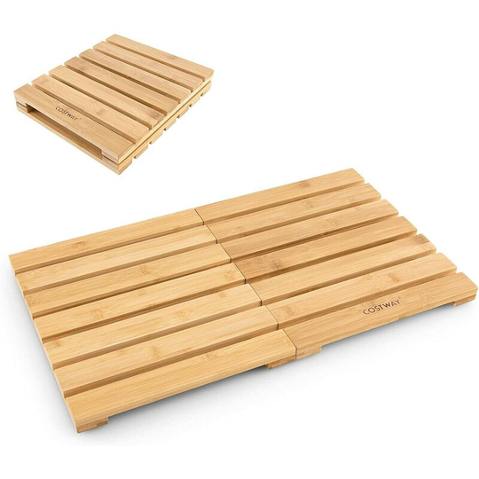 Casart - costway 60 x 35cm Bamboo Bath Mat, Foldable Shower Mats with Non-Slip Feet, Rectangular Waterproof Bathtub Floor Mat for Home Bathroom,