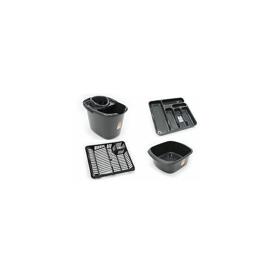 Set of 4 plastic mop bucket dish drainer cutlery tray rectangular bowl graphite