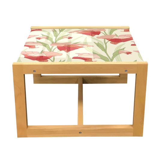Floral Coffee Table, Graphical Layout Of Flowers Close Up Digital Image Blooming Garden Art, Acrylic Glass Center Table With Wooden Frame For Offices