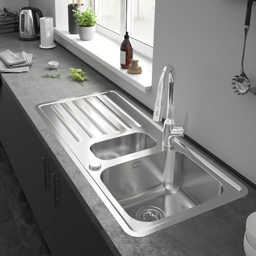 hansgrohe S41 Stainless Steel Kitchen Sink - 1.5 Bowl with Drainer 2 Tap Hole S4113-F540