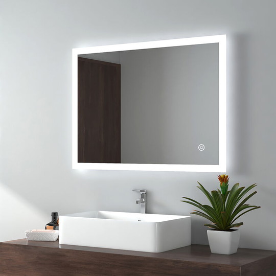 Emke - Bathroom Mirror with led Lights 800 x 600 mm, Frameless Illuminated Wall-Mounted Bathroom Backlight Mirror with Demister Pad, Touch Switch,