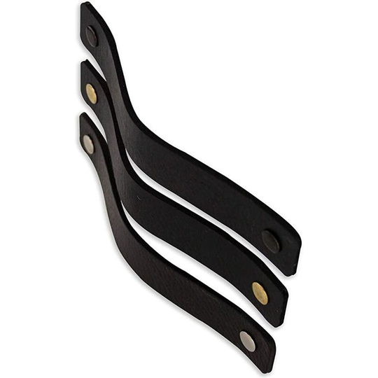 Leather Furniture Handles - 3 pcs - 13.5 x 2.5 cm - Furniture Handle, Door Handle for Kitchen, Bathroom, Cabinets, Dresser, Wood(Black)