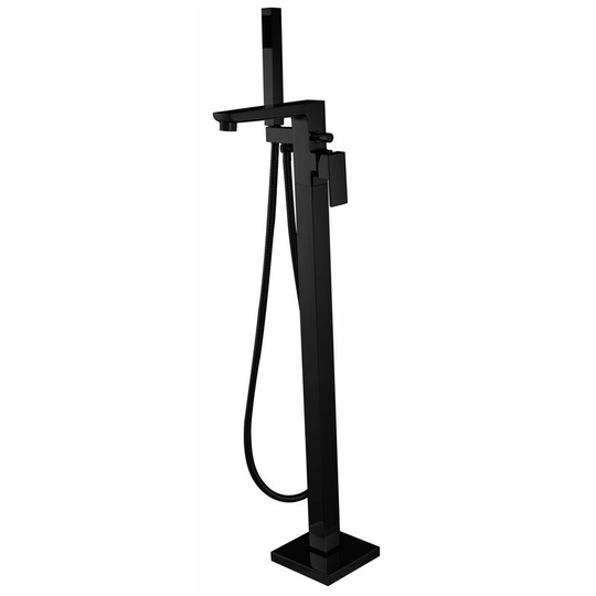 Freestanding Black Bath Tap Rectangle Shaped Bathtub Tall Faucet Shower Mixer