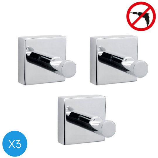 Tesa - Hukk Pack Wall-mounted towel holder + Two towel hooks, easy installation without drilling, Chrome (40250-TRIO )