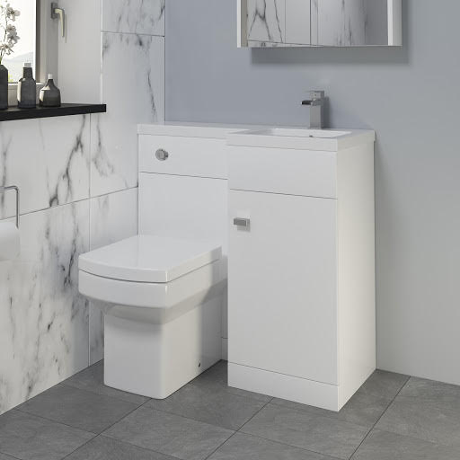 Aurora Toilet & Basin Vanity Unit Combination with Door - Gloss White 900mm Right Hand