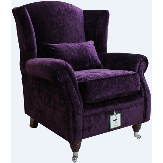 Wing Chair Fireside High Back Armchair Modena Aubergine Velvet