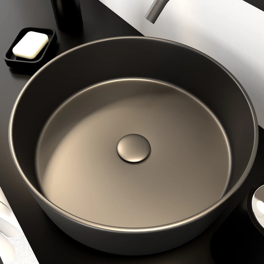 Murph Black Ceramic Circular Bathroom Sink with Faucet and Overflow