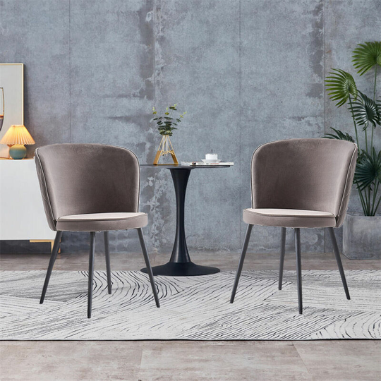 2X Dining Chairs Velvet Padded Seat Metal Legs Kitchen Home Office uk Grey - Ainpecca