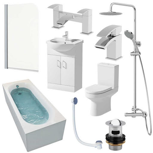 Tivoli Complete Bathroom Suite with Shower, Bath, Taps, Vanity Unit & Toilet - 1700mm