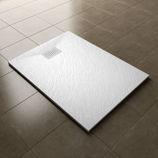 1200x900mm Slip-Resistance Shower Tray White Slate Effect Square Shower Enclosure Base with Waste Trap and Stainless Steel Drain Cover b - Elegant