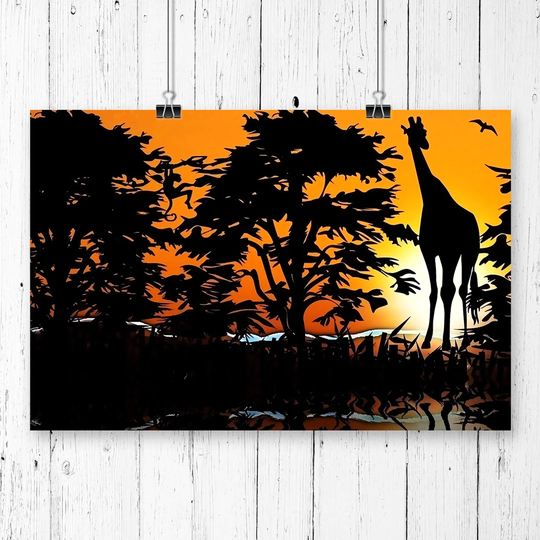 'Sunset and Giraffe Landscape' Graphic Art