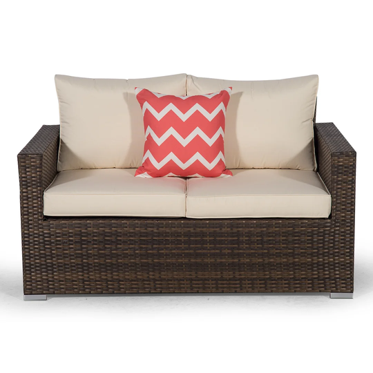 Giardino Brown Rattan 2 Seater Sofa Loveseat Outdoor Patio Garden Furniture With Cover