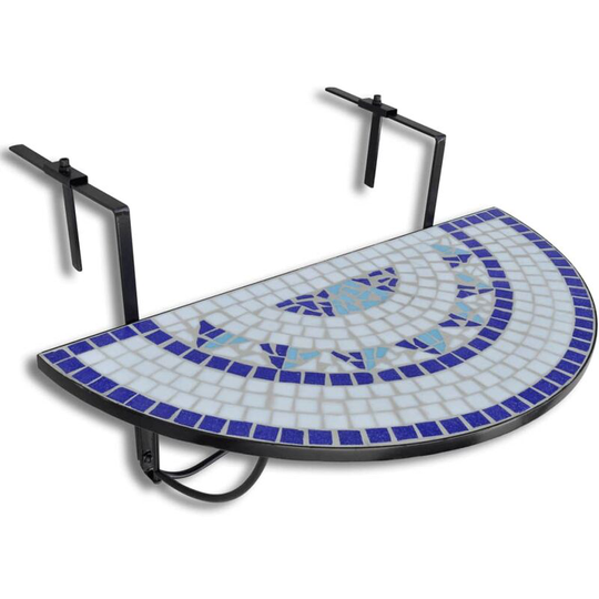 Hanging Balcony Table Blue and White Mosaic - Multicolour