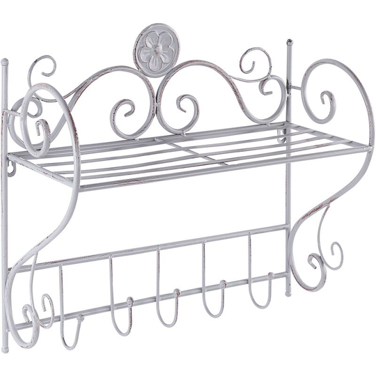 Vintage Style Metal Bathroom Wall Floating Shelf 5 Hooks Grey Osorno - Grey