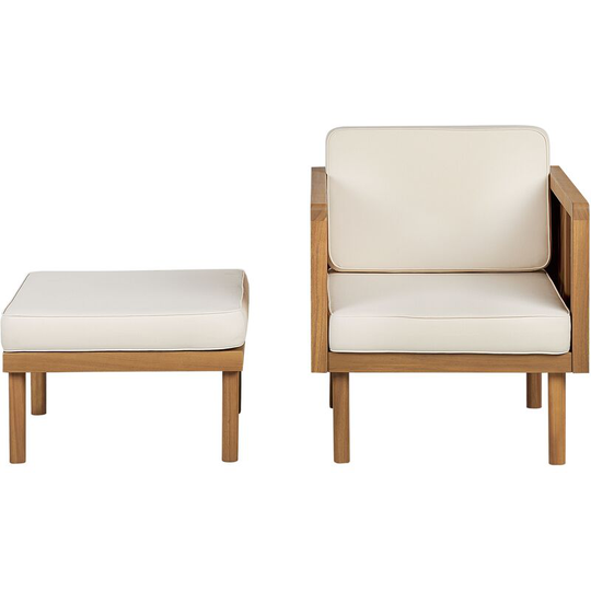 Beliani - Outdoor Indoor Acacia Wood Armchair Footrest White Cushions Baratti - Light Wood