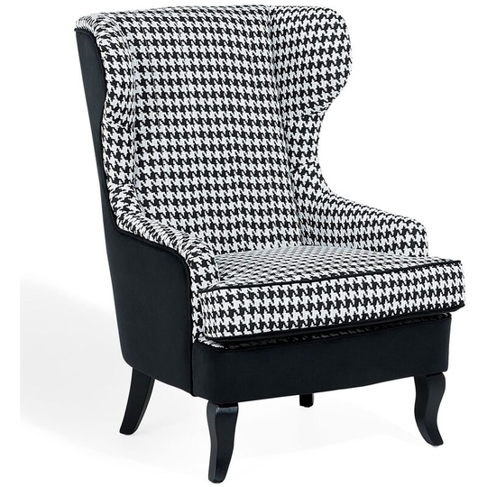 Beliani - Button Tufted Accent Armchair Houndstooth Pattern Upholstery Molde - Black