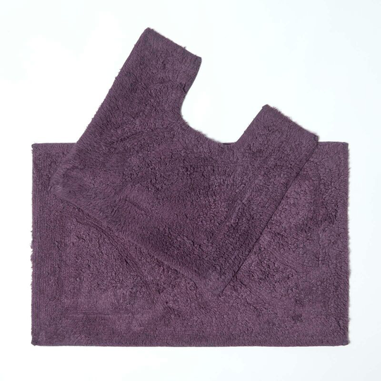 Luxury Two Piece Cotton Aubergine Bath Mat Set - Purple - Purple - Purple - Homescapes