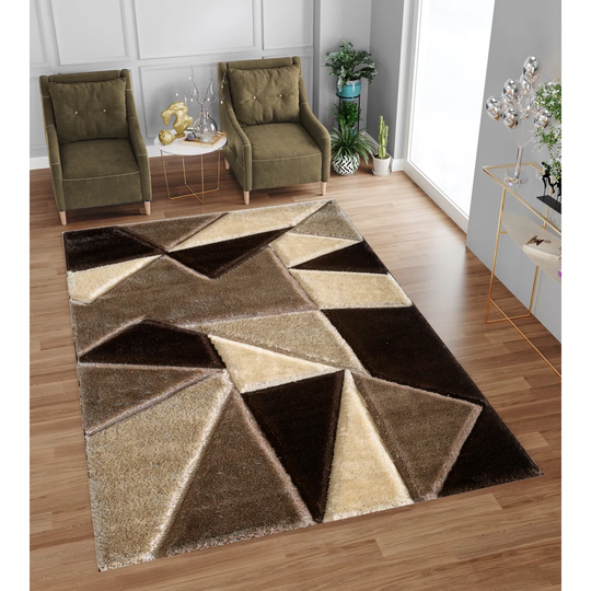 Edene Power Loomed Polyester Beige/Brown Rug