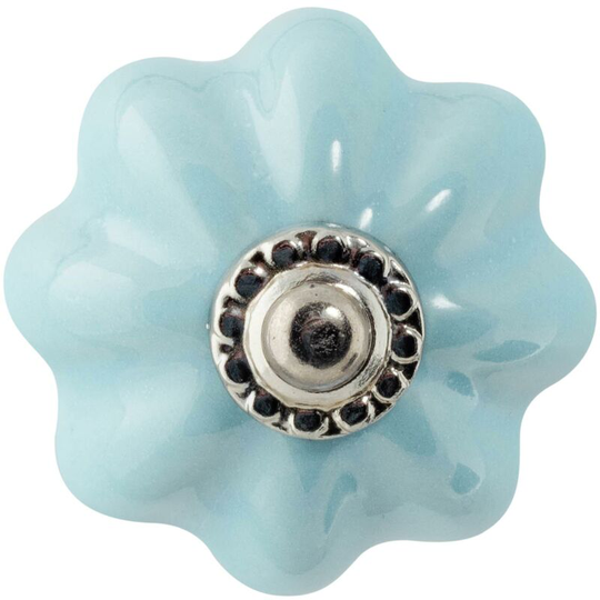 Floral Ceramic Cabinet Knob - Blue - Nicola Spring
