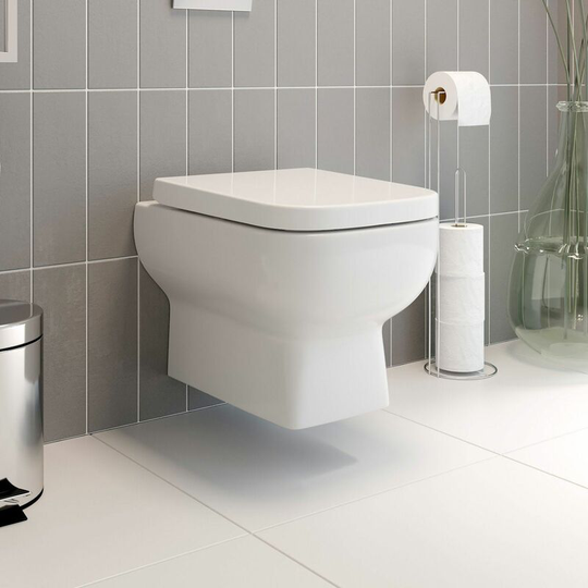Wall Hung Toilet Pan Soft Close Seat White Gloss Ceramic Bathroom - White