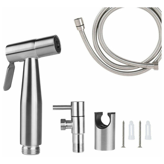 Wc Hand Shower Kit, 1.5 m Hose and Support, G1/2 Adapters silver
