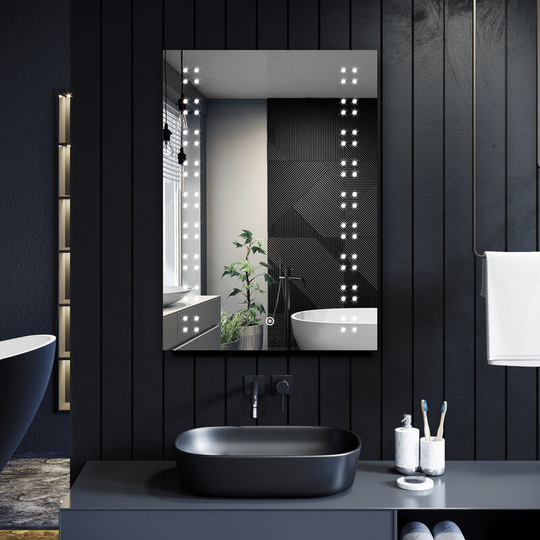 Modern Bathroom Mirror 500x700mm Illuminated Vertical Mirror Lights Bathroom Mirror with Demister Pad and Shaver Socket - Elegant