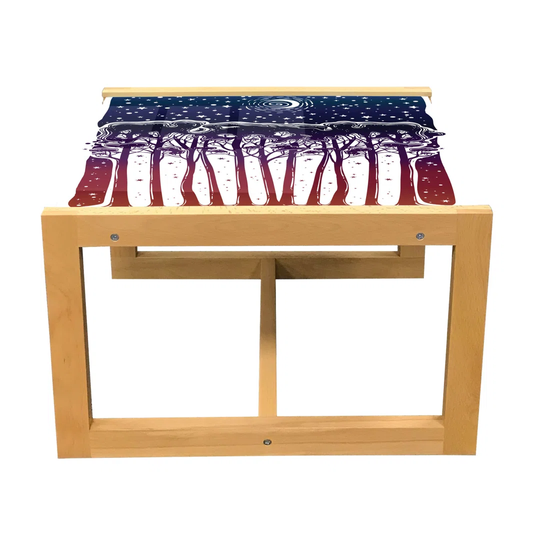 Night Coffee Table, Forest Trees Moon Starry Sky Mystic Woodland Wanderlust Adventure Time, Acrylic Glass Center Table With Wooden Frame For Offices D