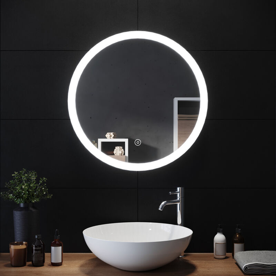 Elegant - 700 x 700mm Modern Round Bathroom Mirror Illuminated led Light Makeup Mirror with Touch Switch, Anti-fog, Cool White Light (4PCS)